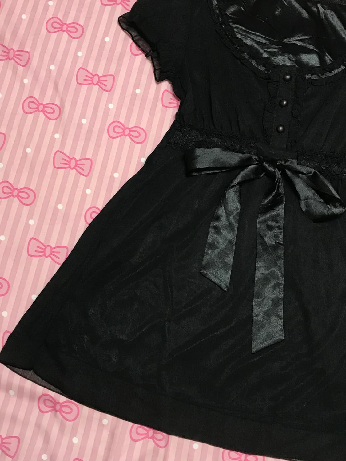 블랙 레이스 리본 블라우스 상품이미지3