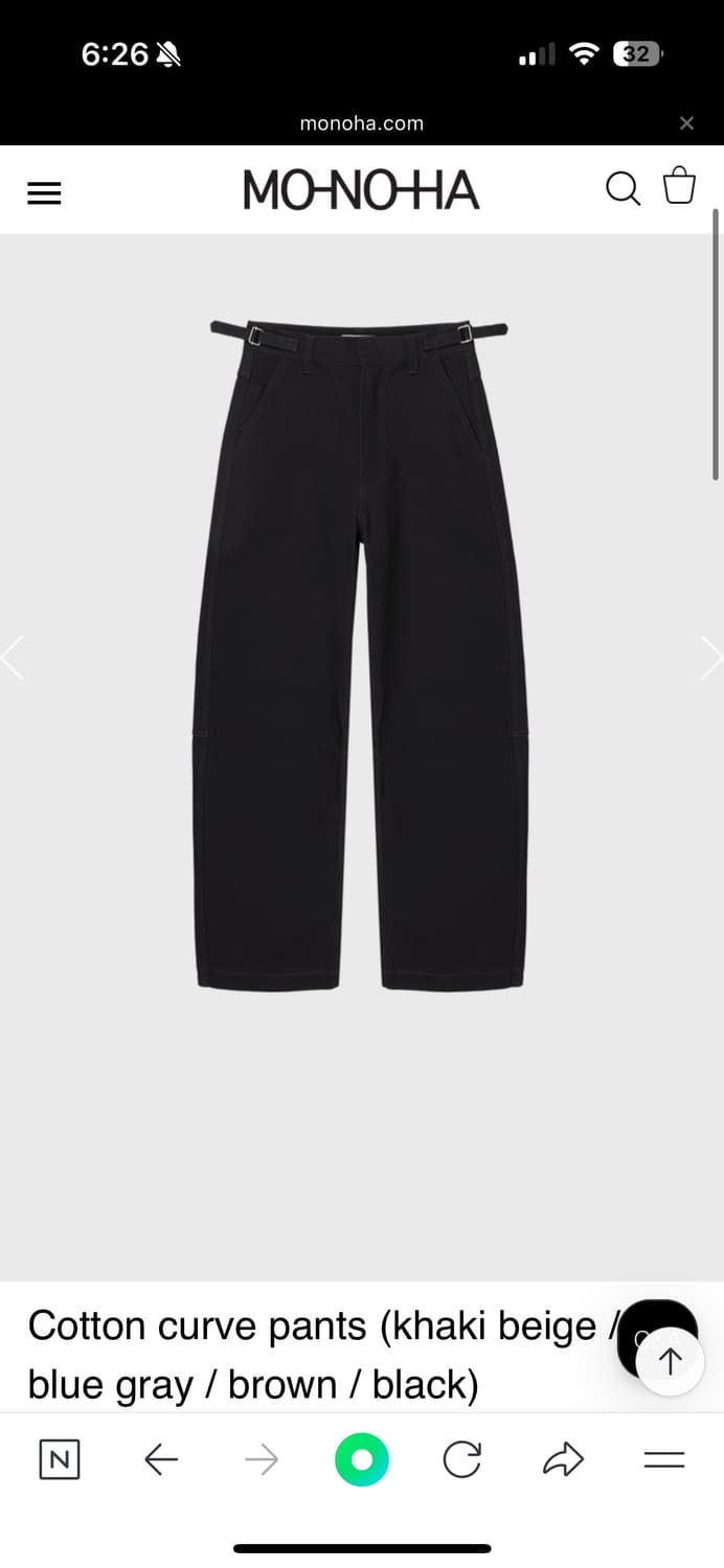 모노하 Cotton curve pants 블랙 상품이미지2