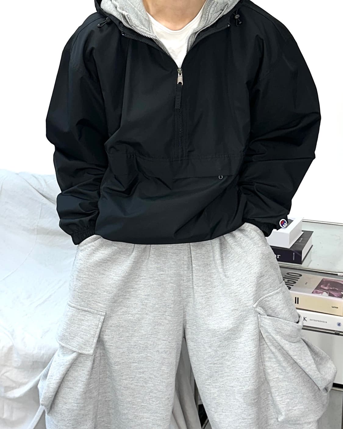 챔피온 블랙 스몰로고 아노락 L 상품이미지1