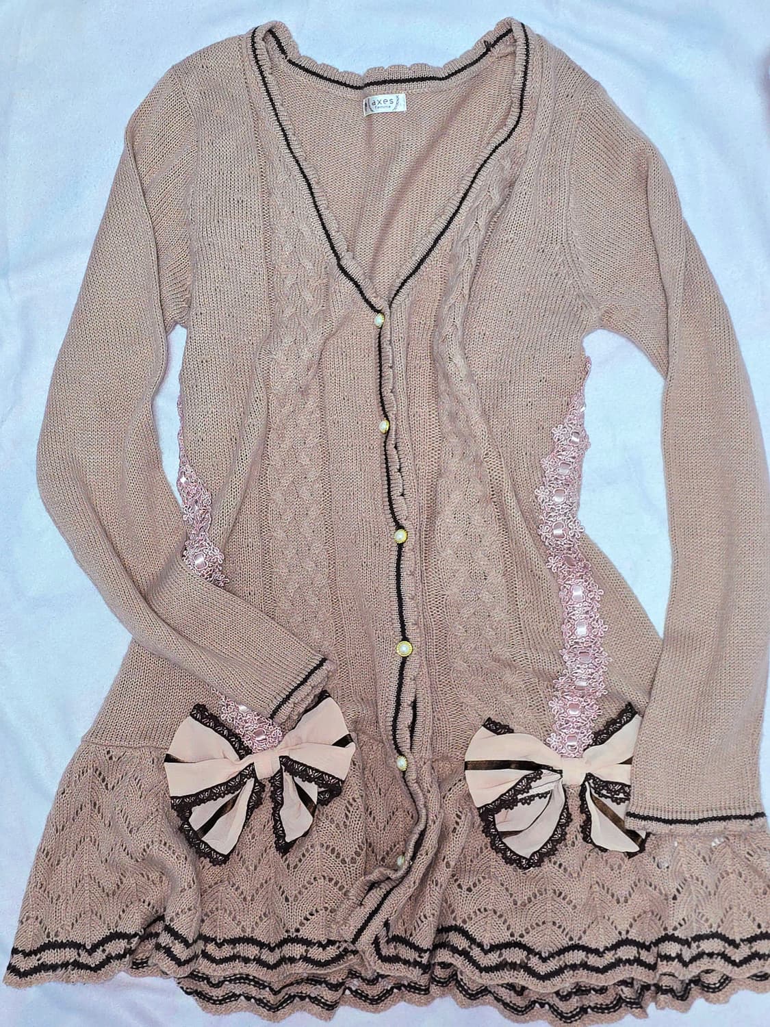 엑시즈팜 뮤트핑크 리본 가디건 상품이미지1