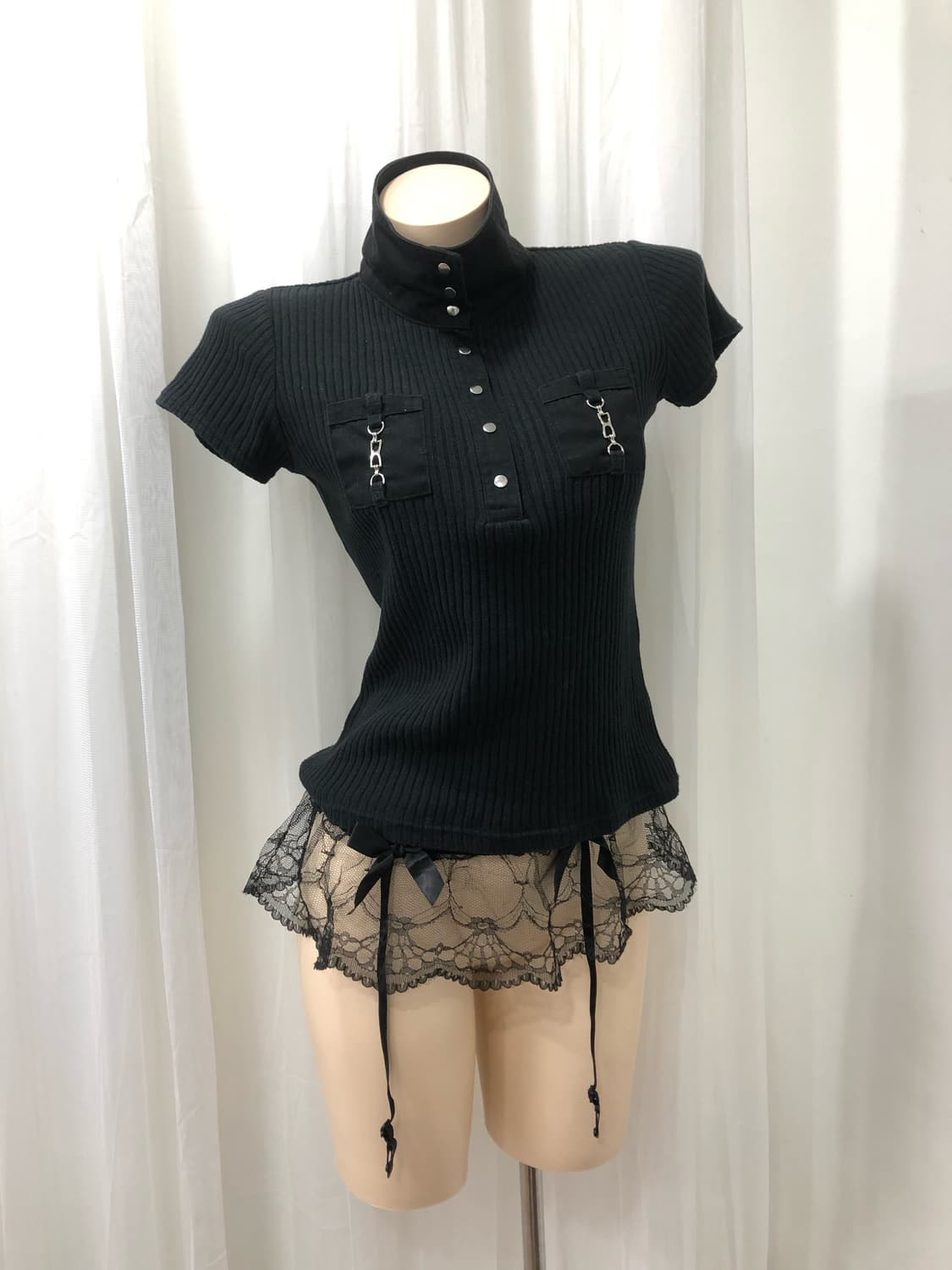 black y2k pocket detail collar half t 상품이미지2