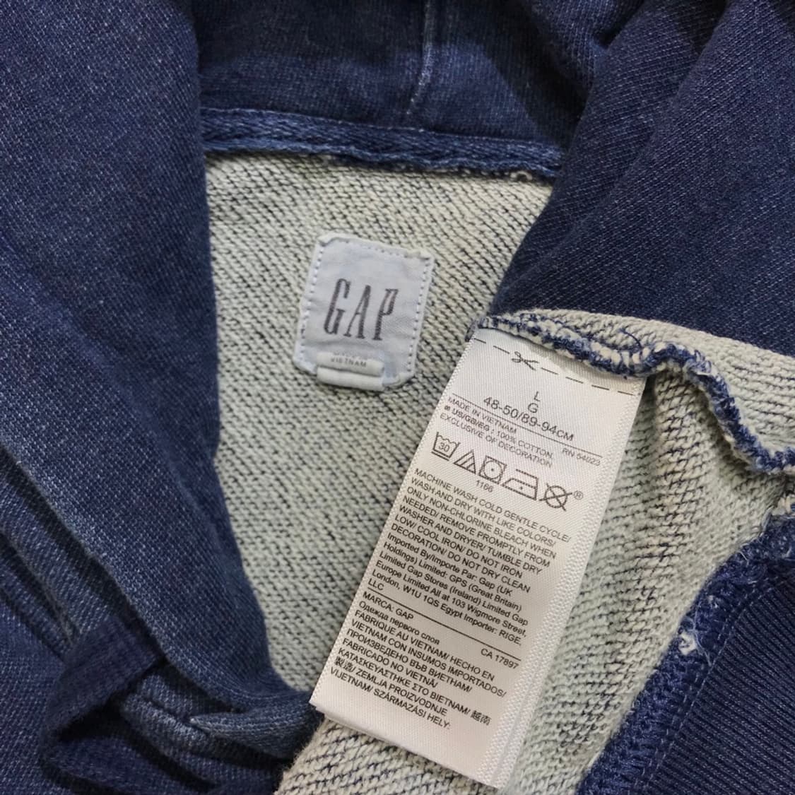 [[L(실 XL), 공용] 갭(GAP) 인디고 데님 후드티셔츠@318 상품이미지5