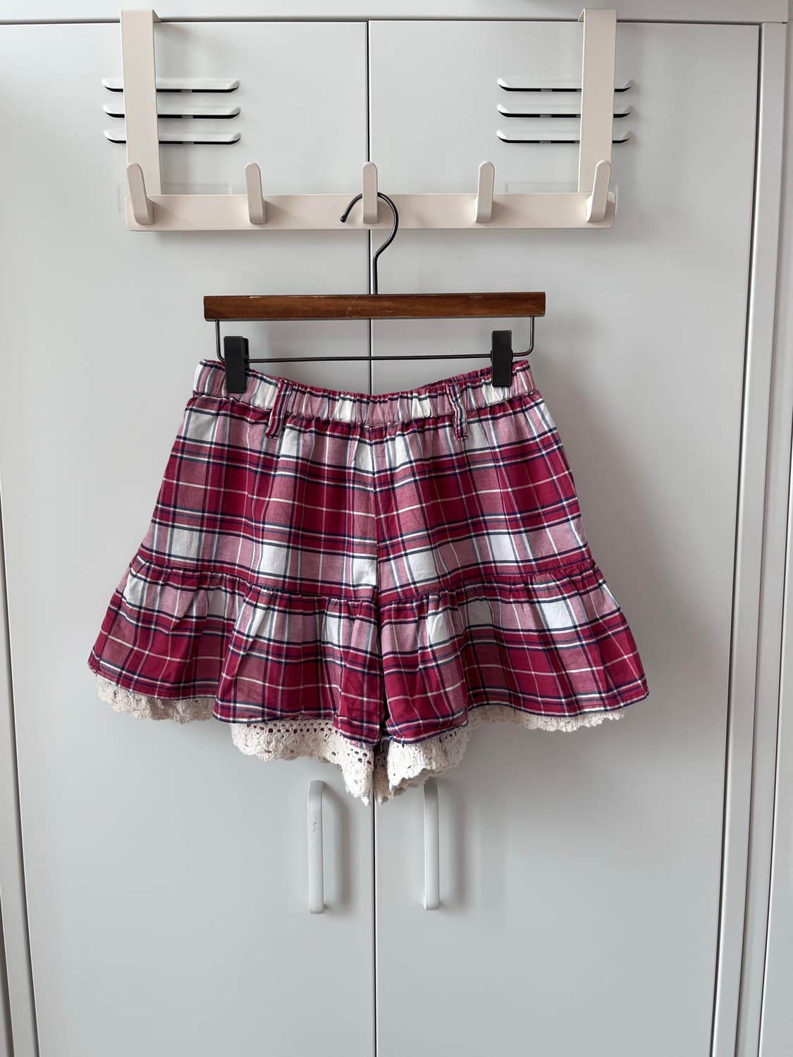 Colza 체크 레이스 레이어드 큐롯 팬츠 반바지 상품이미지2