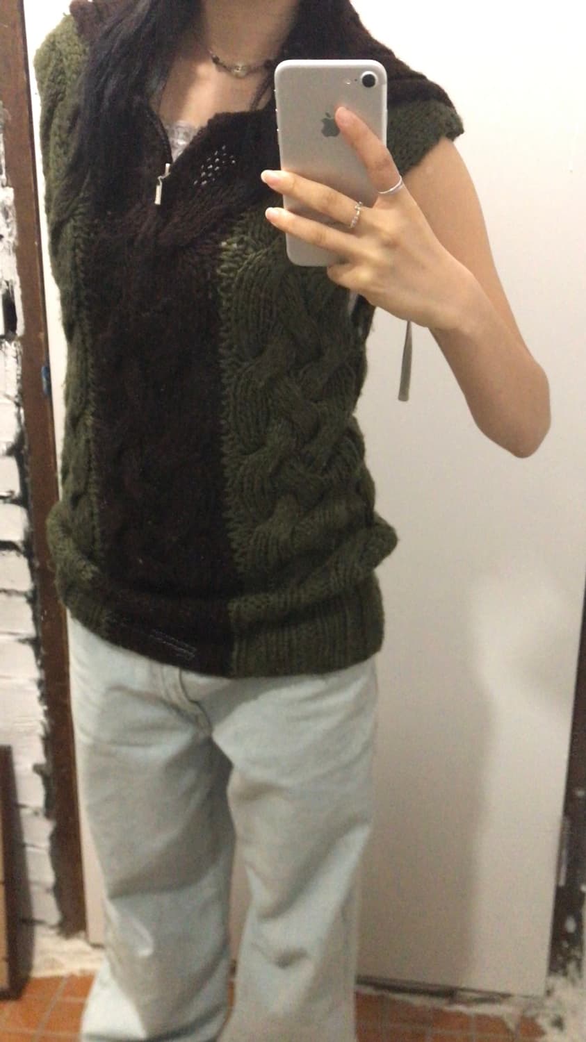 카키 브라운 니트베스트 상품이미지1