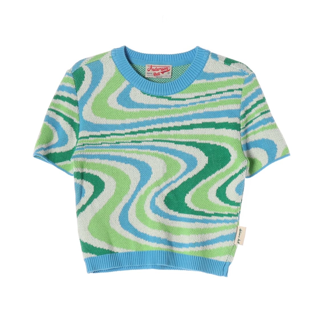 앤더슨벨 패턴 크롭 델라 자카드 반팔 니트 탑 XS 상품이미지2