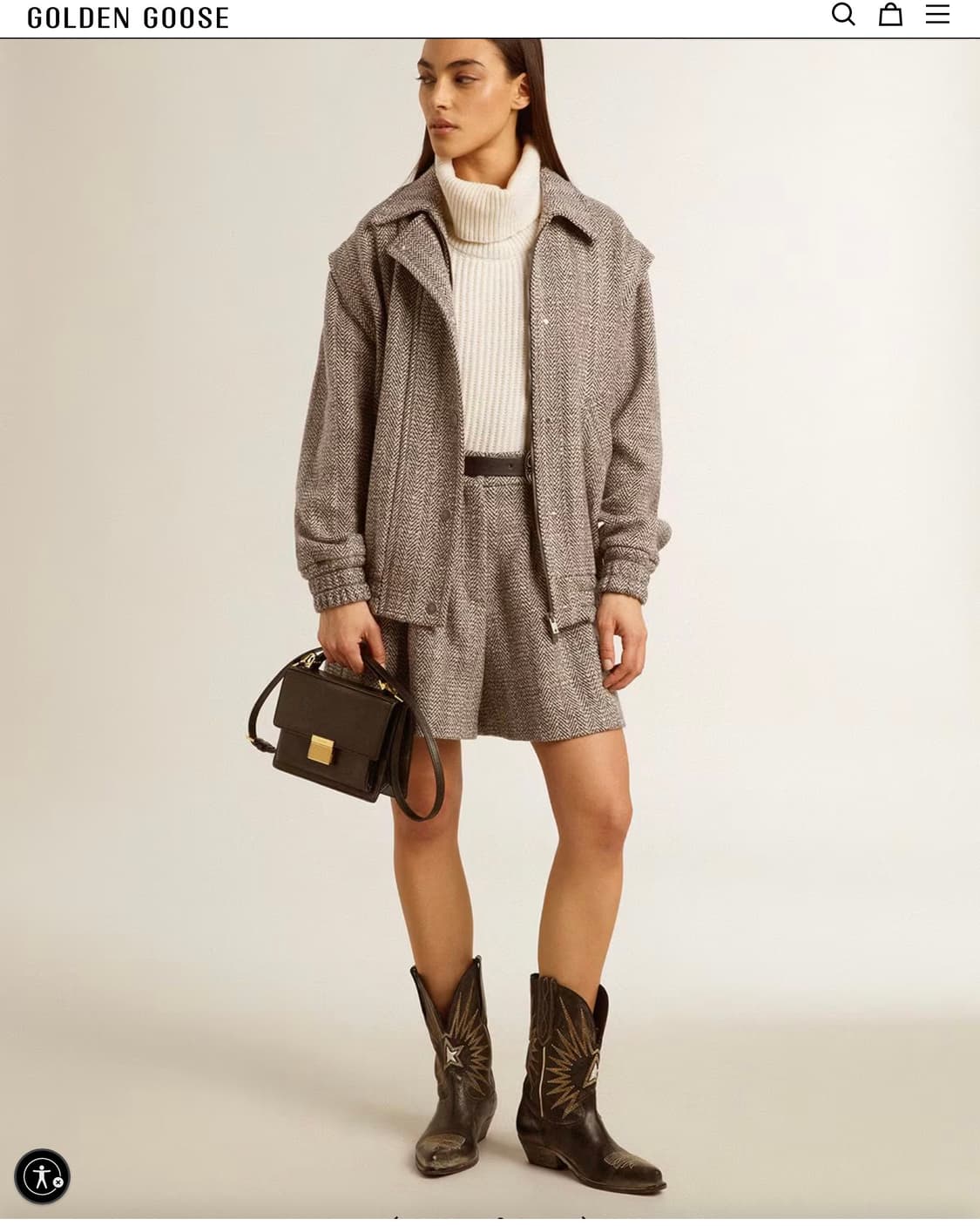 골든구스 여성 헤링본 울 에크루 브라운 쇼츠 상품이미지2