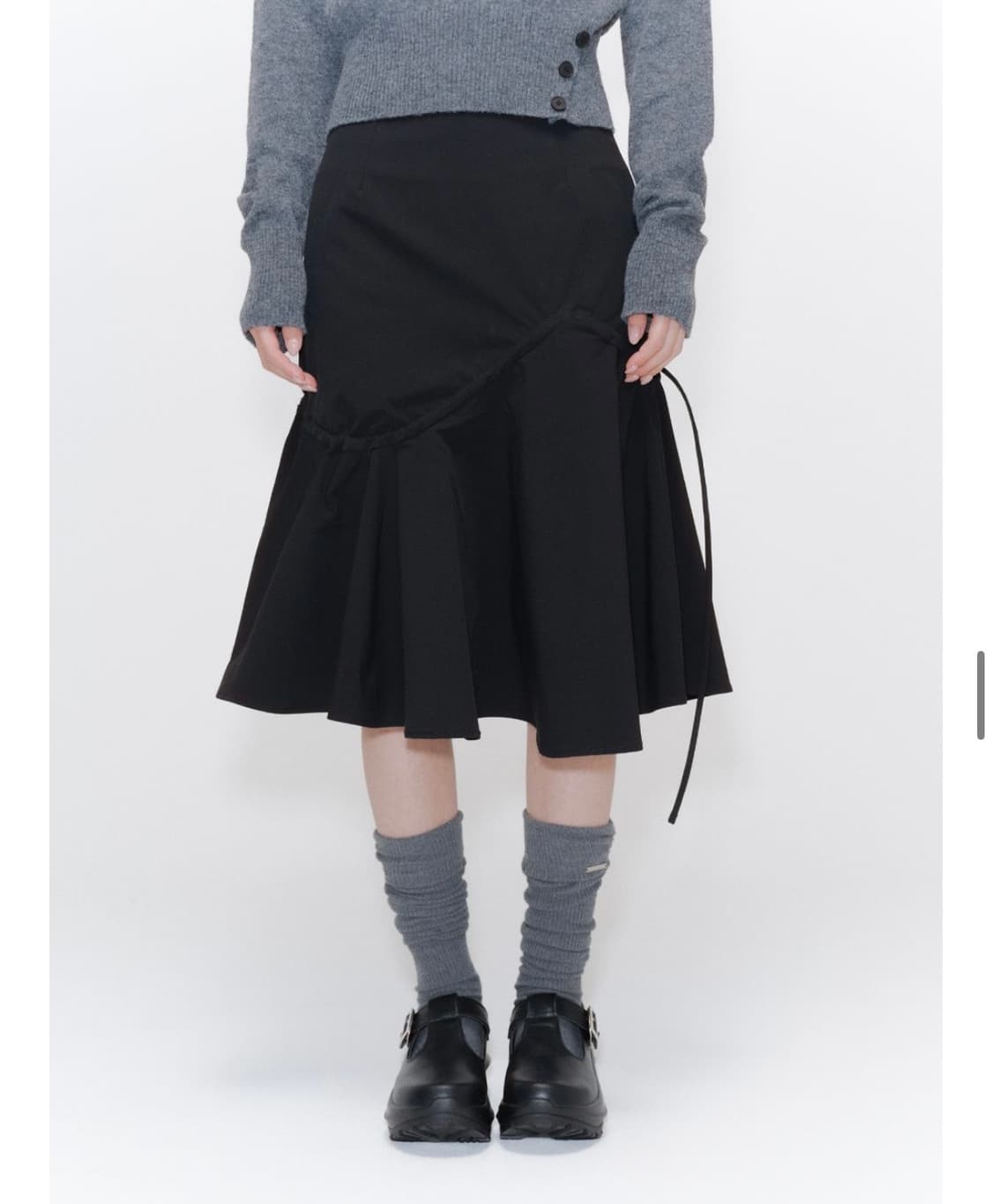 미세키 서울 셔링 러플 미디 스커트 블랙 상품이미지3