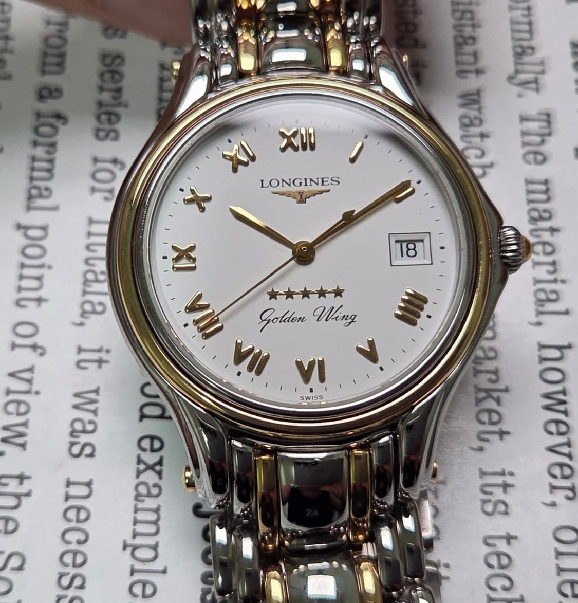 레어] 빈티지 론진 골든윙 파이브스타 화이트로만 골드콤비 브레이슬릿 ve 상품이미지1