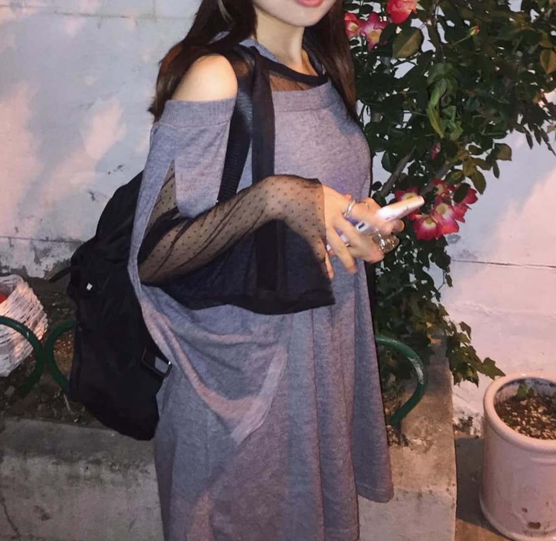 빈티지 갸루 원피스 시스루 후드탑 상품이미지4