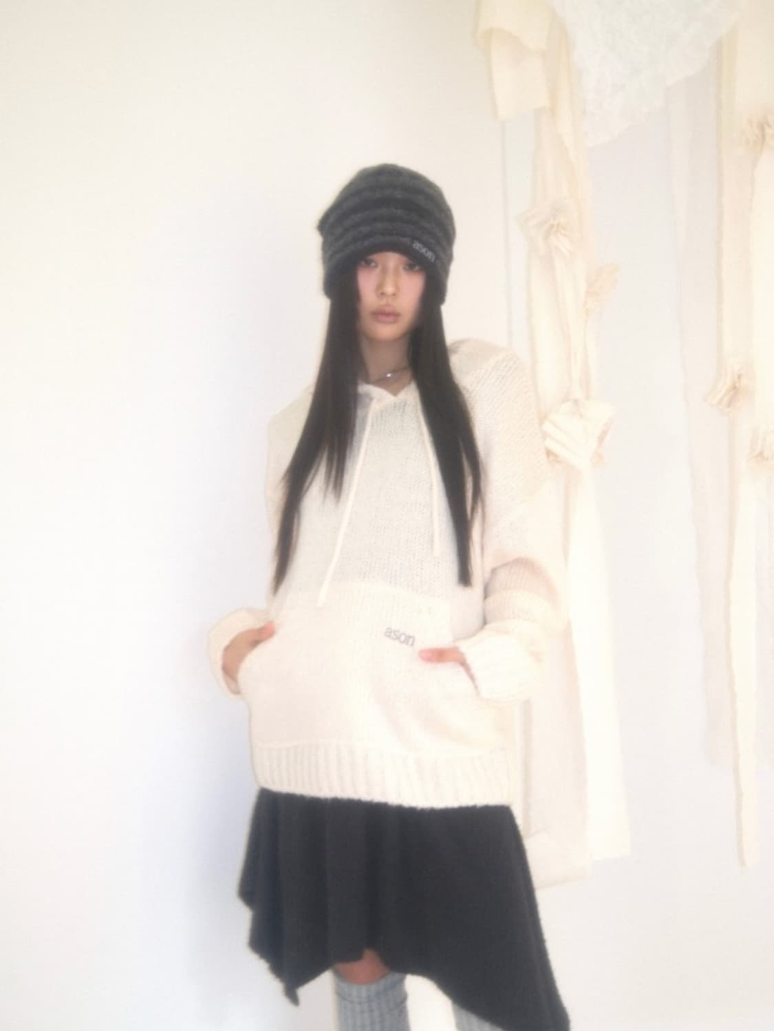 애즈온 포포 후드 니트 아이보리 상품이미지2