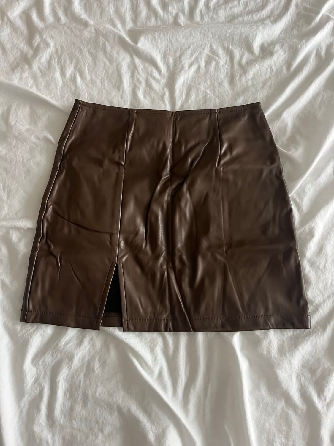 브라운 레더 스커트 상품이미지1