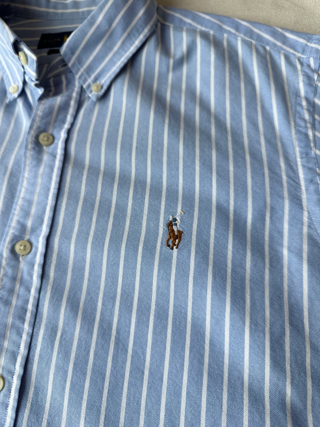 폴로 랄프로렌 옥스포드 스트라이프 셔츠 블루 커스텀핏 L 상품이미지3