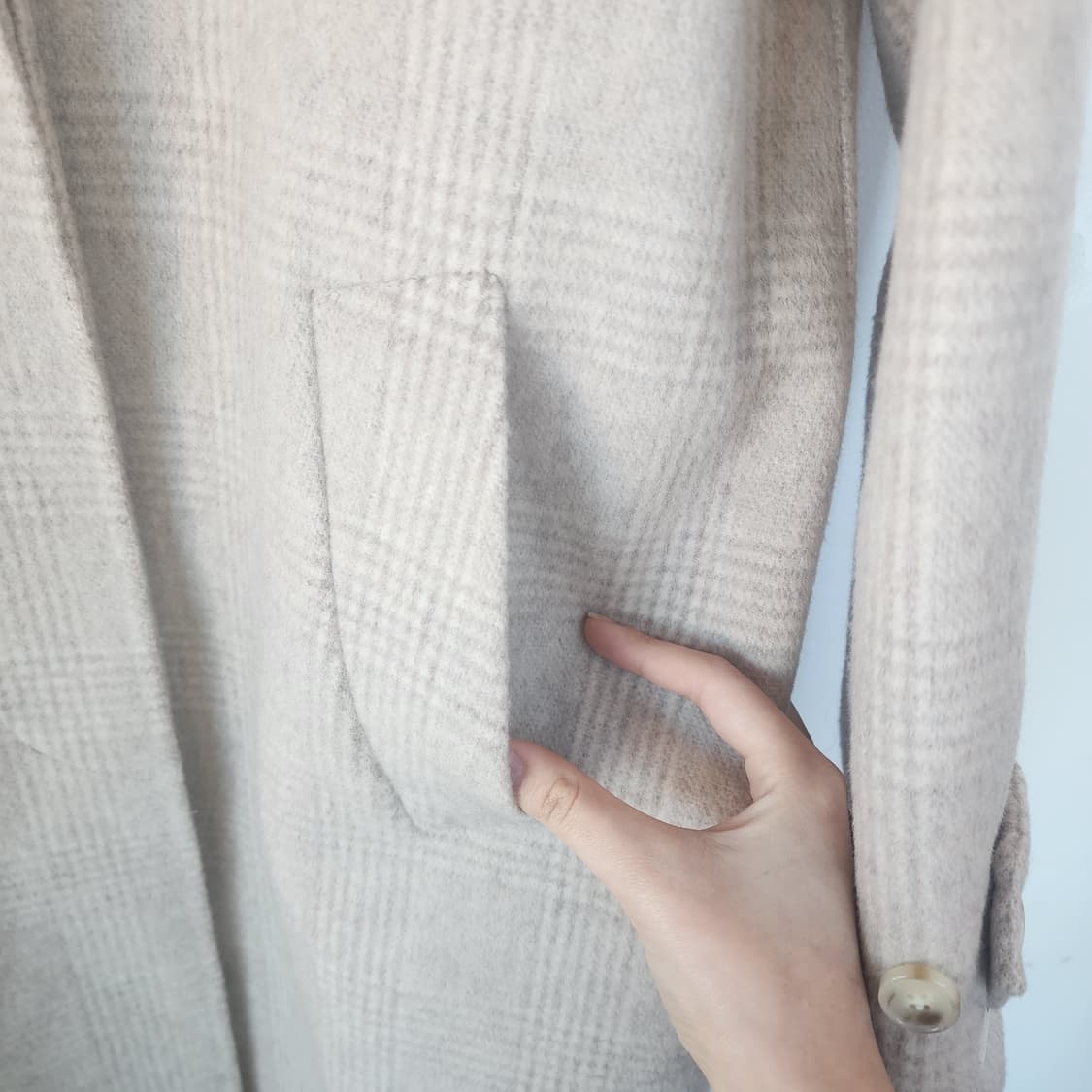 KEYNOTE 핸드메이드 체크 롱코트 베이지 상품이미지5