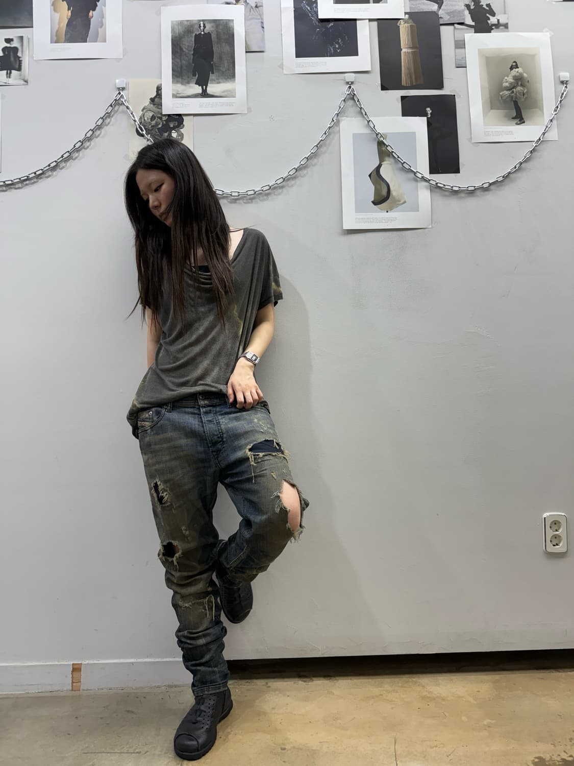디젤 그런지 데미지 디테일 데님진 상품이미지1