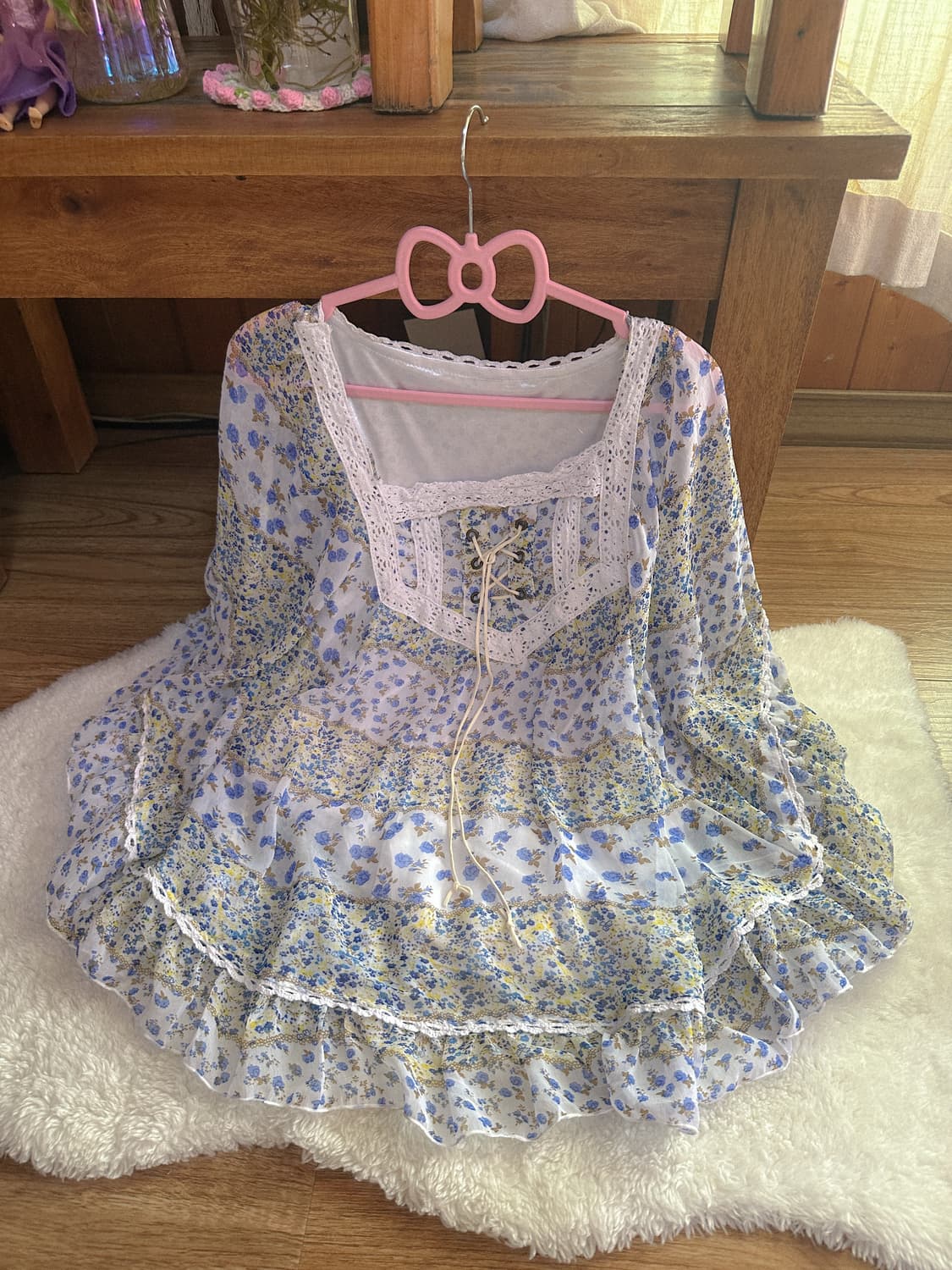 빈티지 히메카지 플라워 판초 케이프 히메갸루 로걀 짜잔씨 긱시크 라떼 상품이미지1