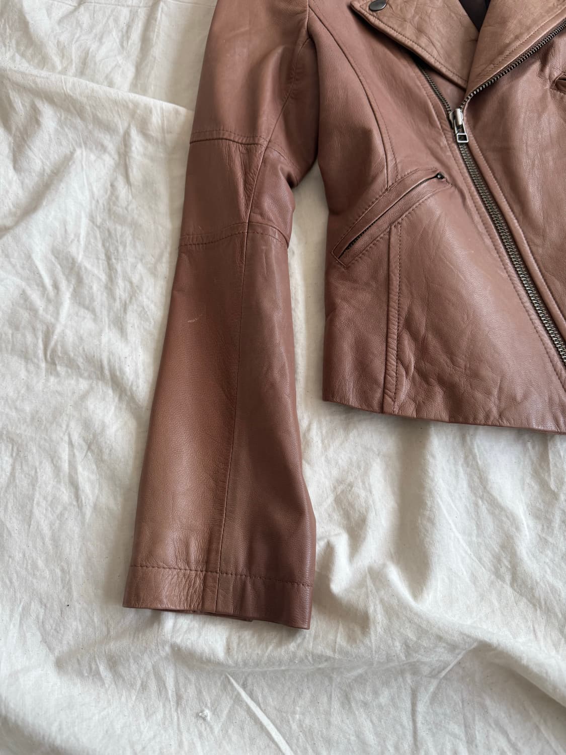 Y2k 00’s 카멜 세미크롭 양가죽 자켓 상품이미지4