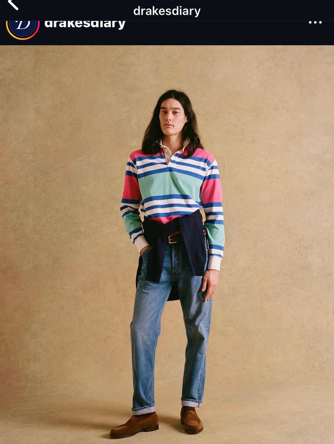 드레익스 DRAKE'S 스트라이프 럭비티 L 새상품 상품이미지3