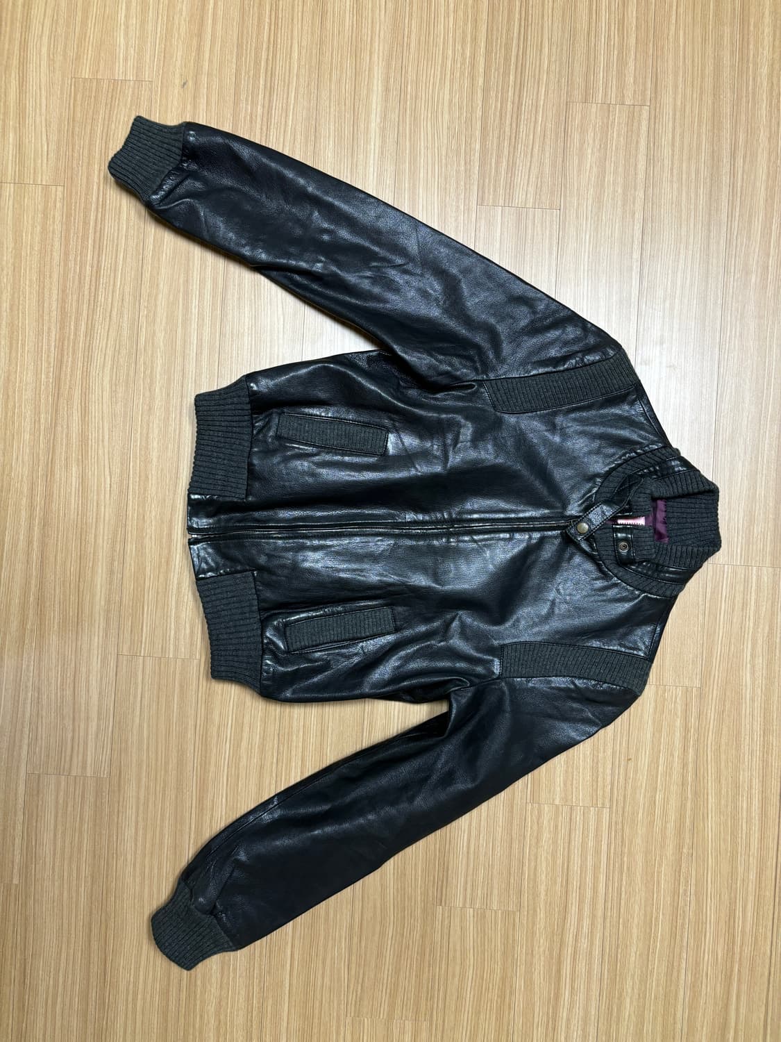 니트 디테일 레더자켓 상품이미지3