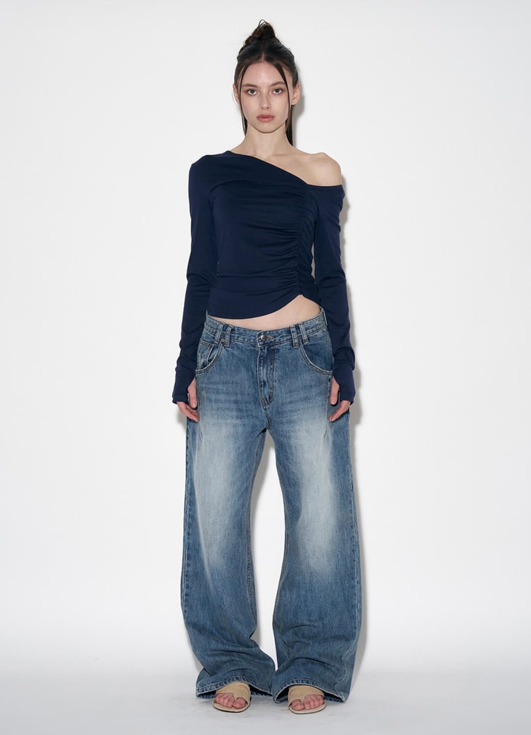 플리즈노팔로우25DamagedWashingWideDenim와이드데님팬츠 상품이미지1
