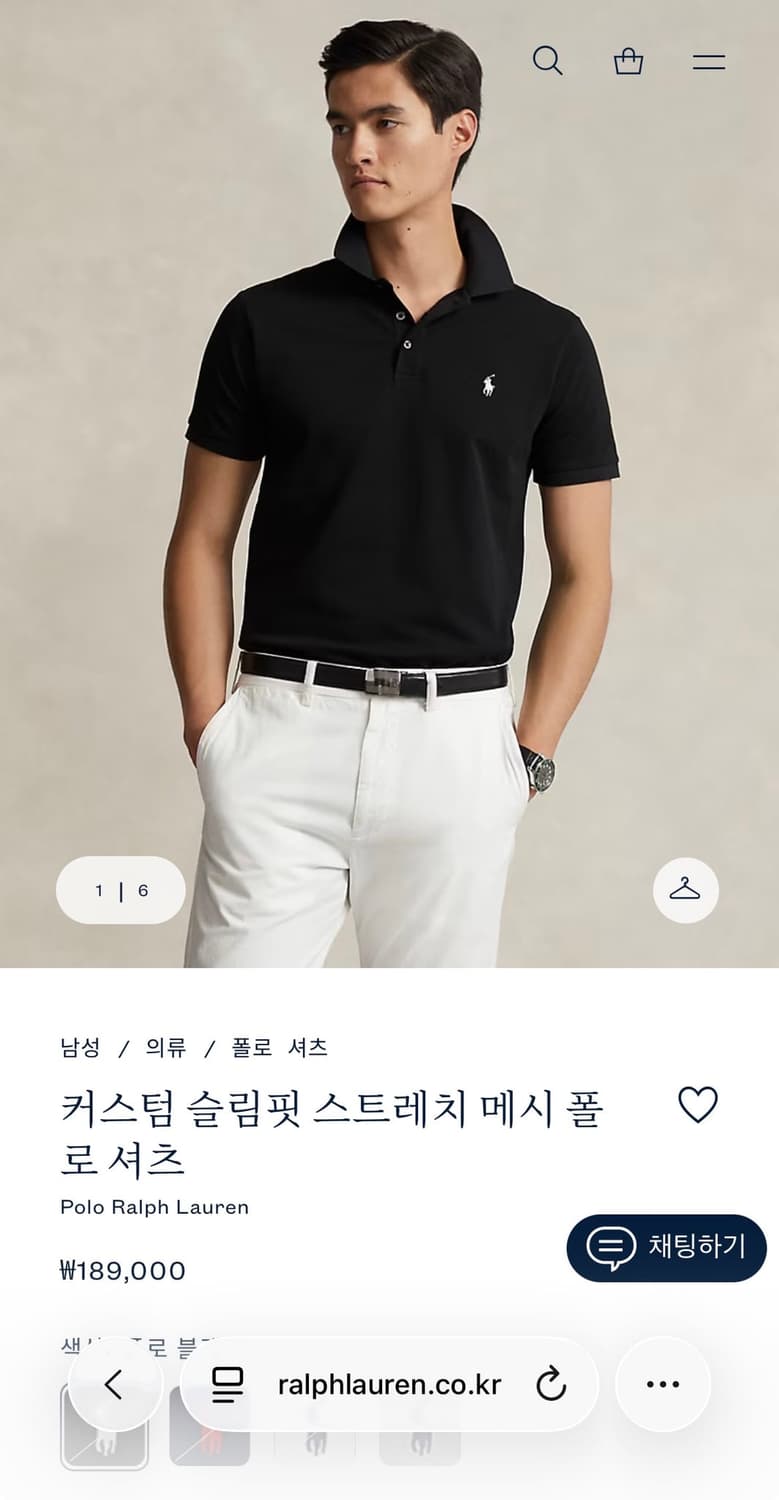 폴로 랄프로렌 커스텀 슬림핏 블랙 카라티 M 상품이미지2