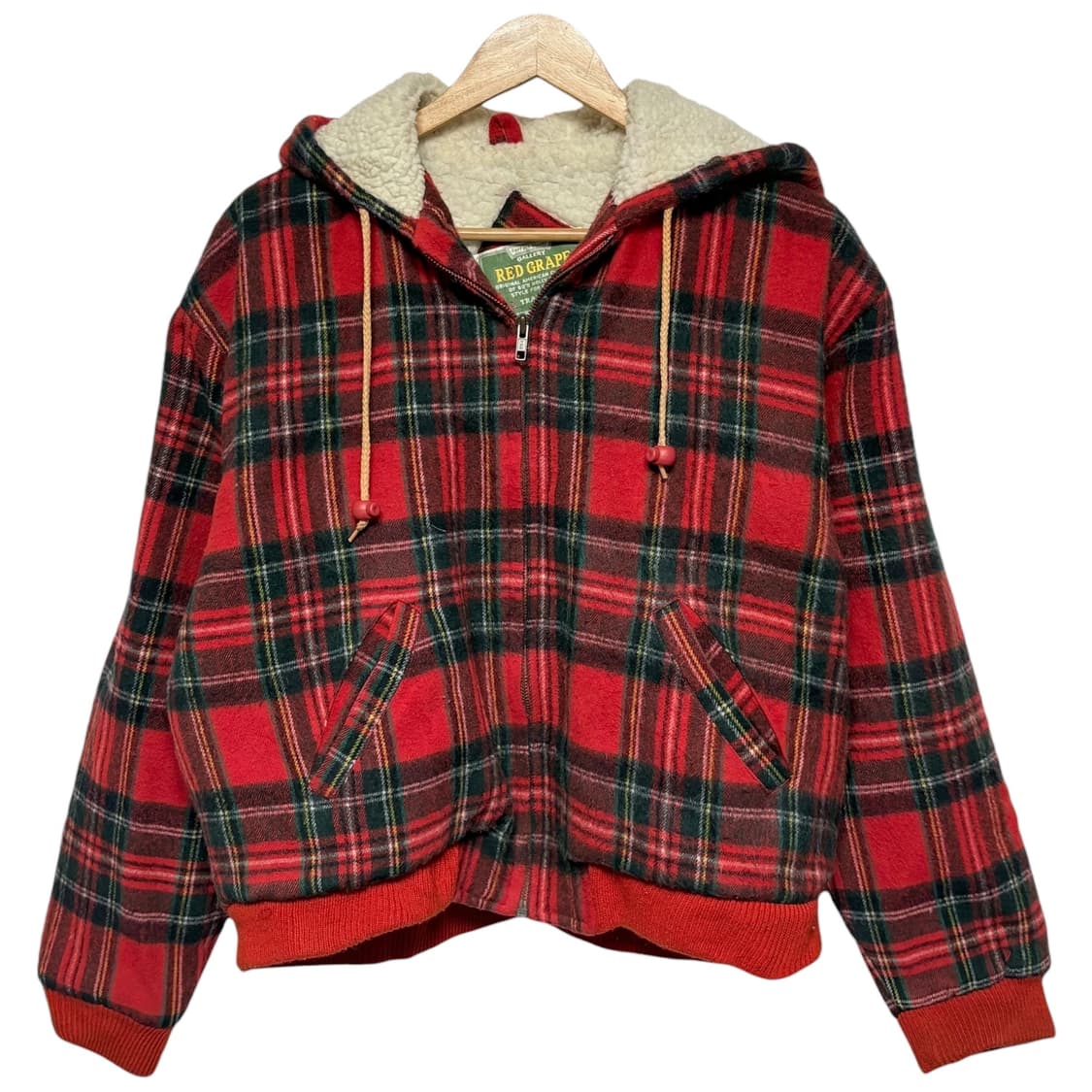 3729 레드 체크 퍼안감 후드 봄버자켓 상품이미지1