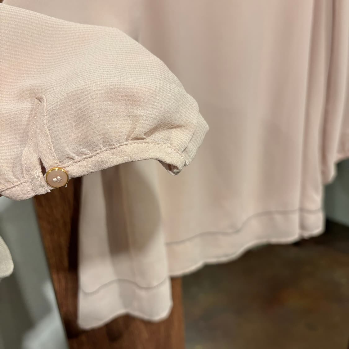 일본 빈티지 핑크 베이지 프릴 러플 블라우스 상품이미지6