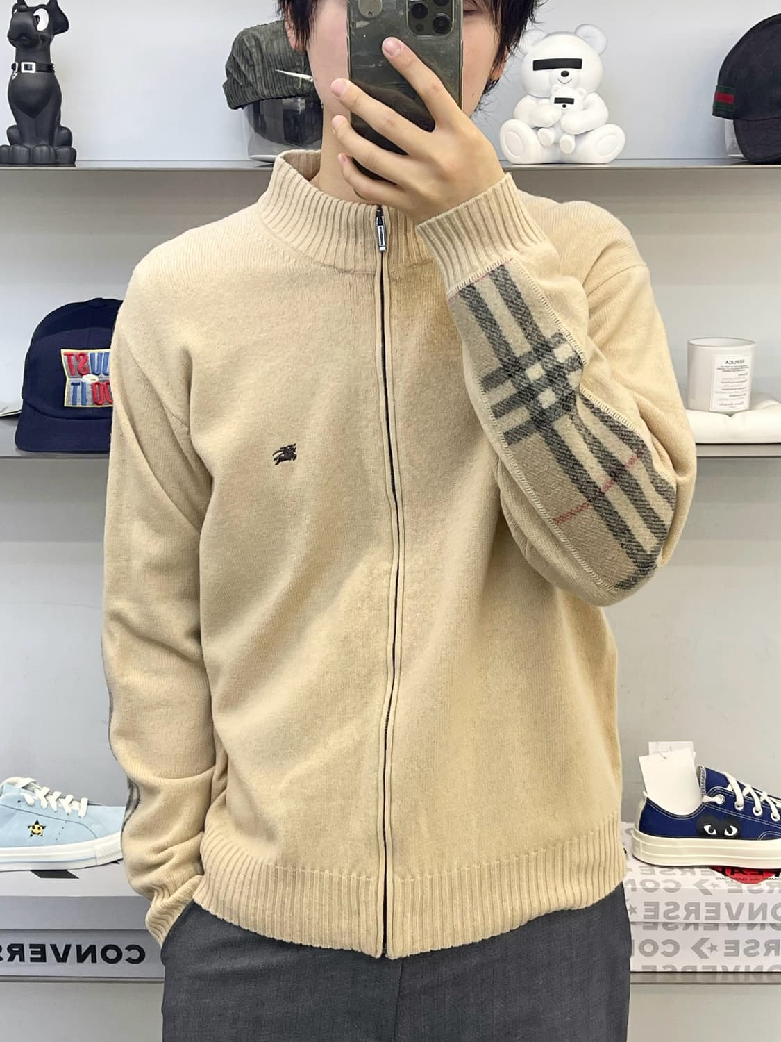 버버리 노바 체크 엘보우 패드 집 니트 상품이미지2