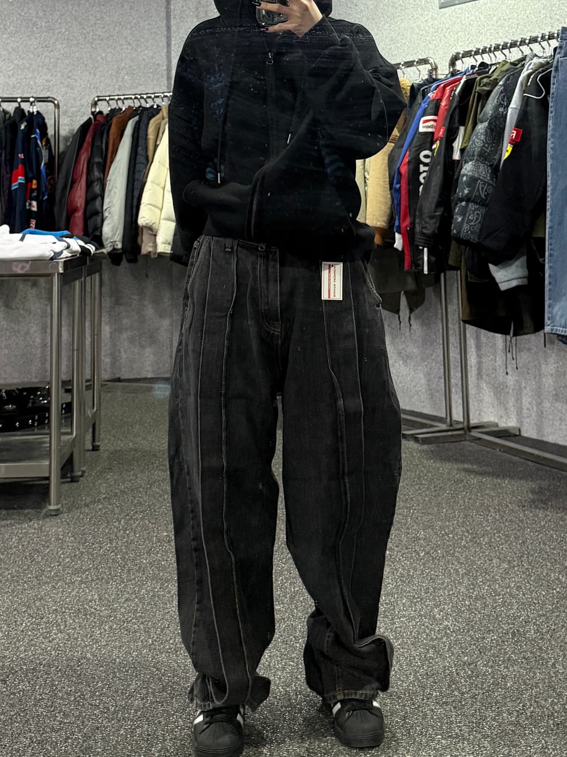 펄스 블랙 워싱 와이드 데님 팬츠 B4374 상품이미지1