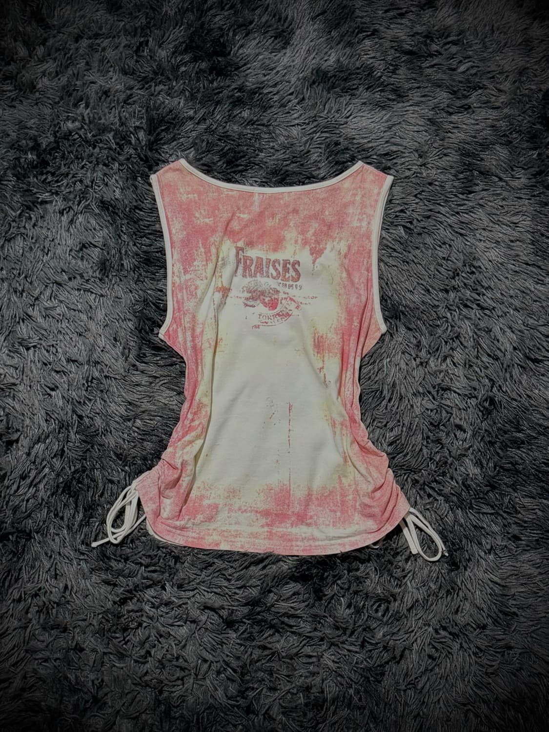 빈티지 워싱 프린팅 레터링 큐빅 사이드 셔링 슬리브리스 상품이미지2