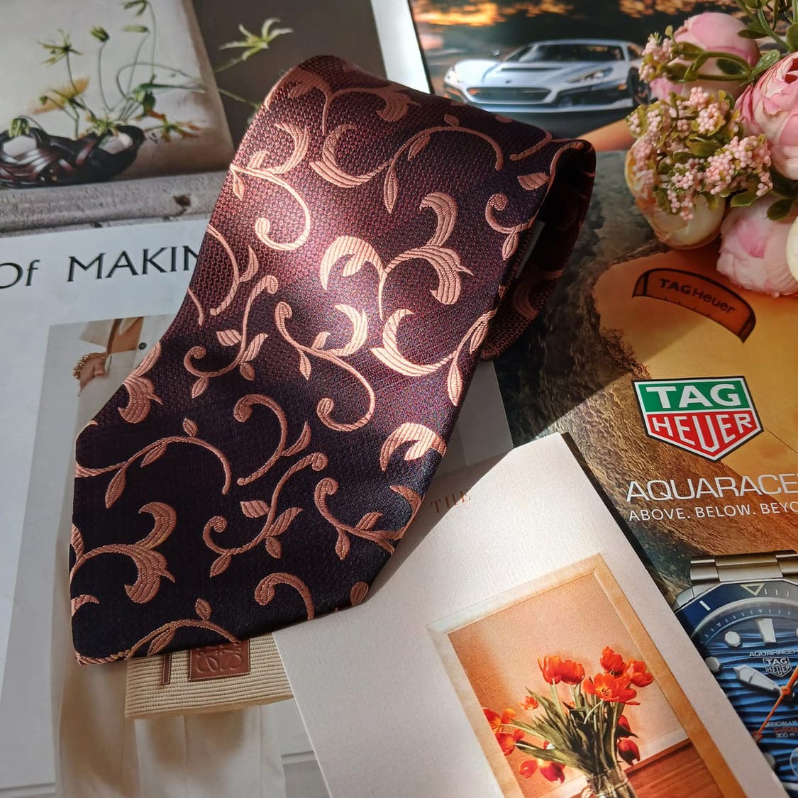 아쿠아스큐텀 실크 버건디 자카드 넥타이 9.9cm A등급 A19660
 상품이미지2