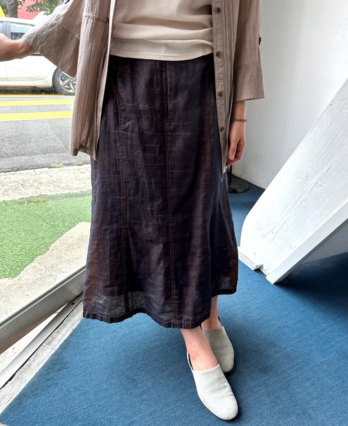 Sheer fabric layered design loose skirt 상품이미지9
