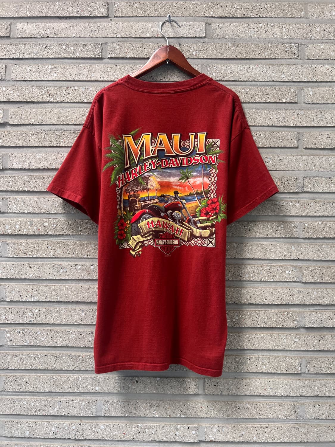 [L]할리 데이비슨 하와이 MAUI 비치 모터사이클 프린팅 티셔츠 상품이미지2