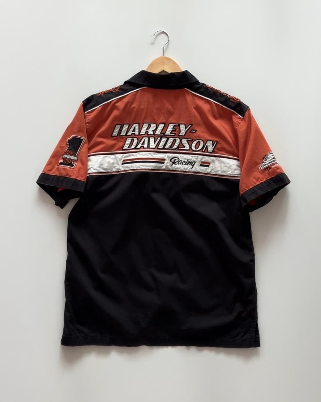 Harley-Davidson 레이싱 자수 반팔 셔츠 S 상품이미지1