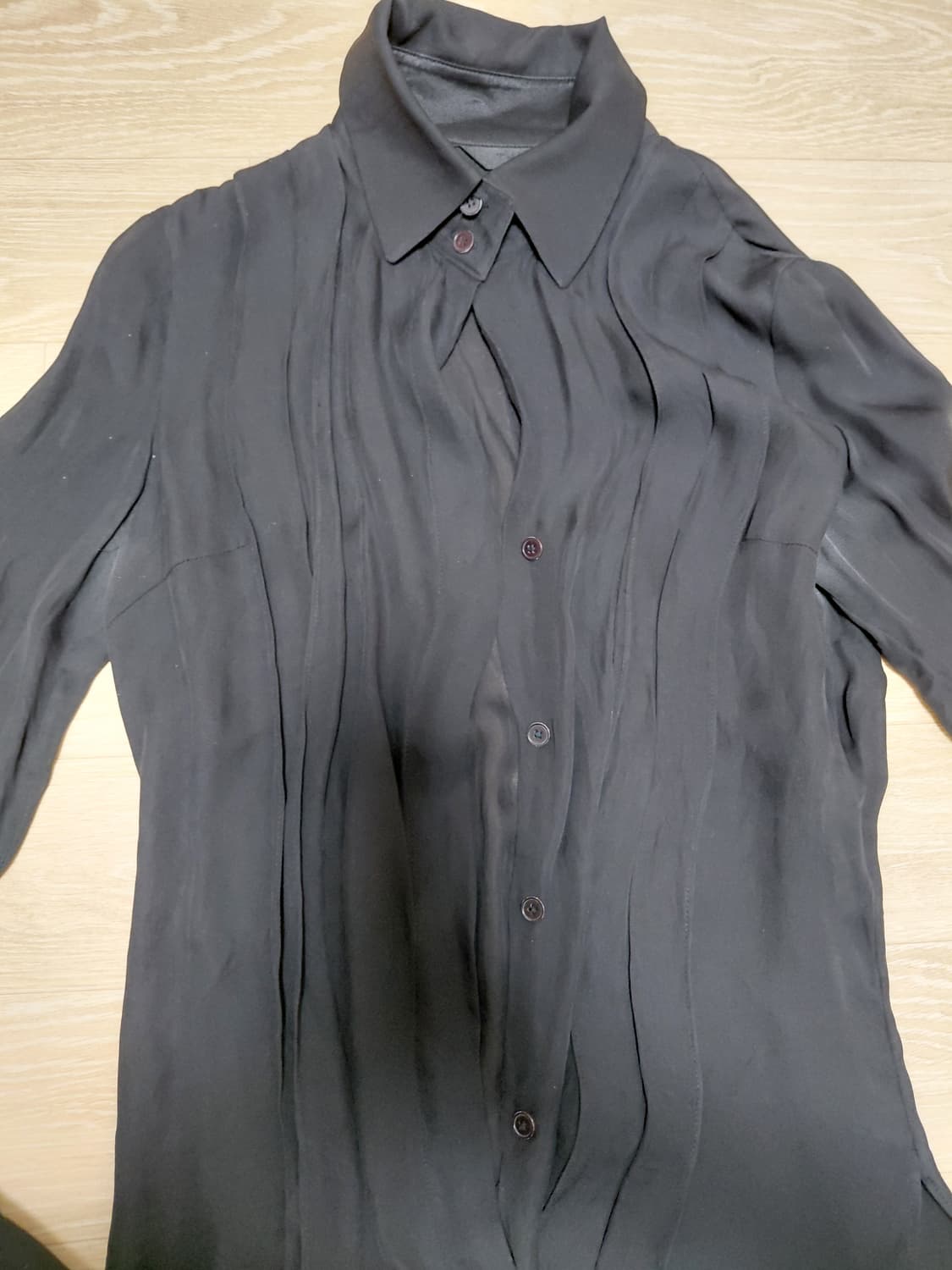 TIME 실크 블랙 고딕 고스 로맨틱 시스루 카라 포인트 블라우스 상품이미지2