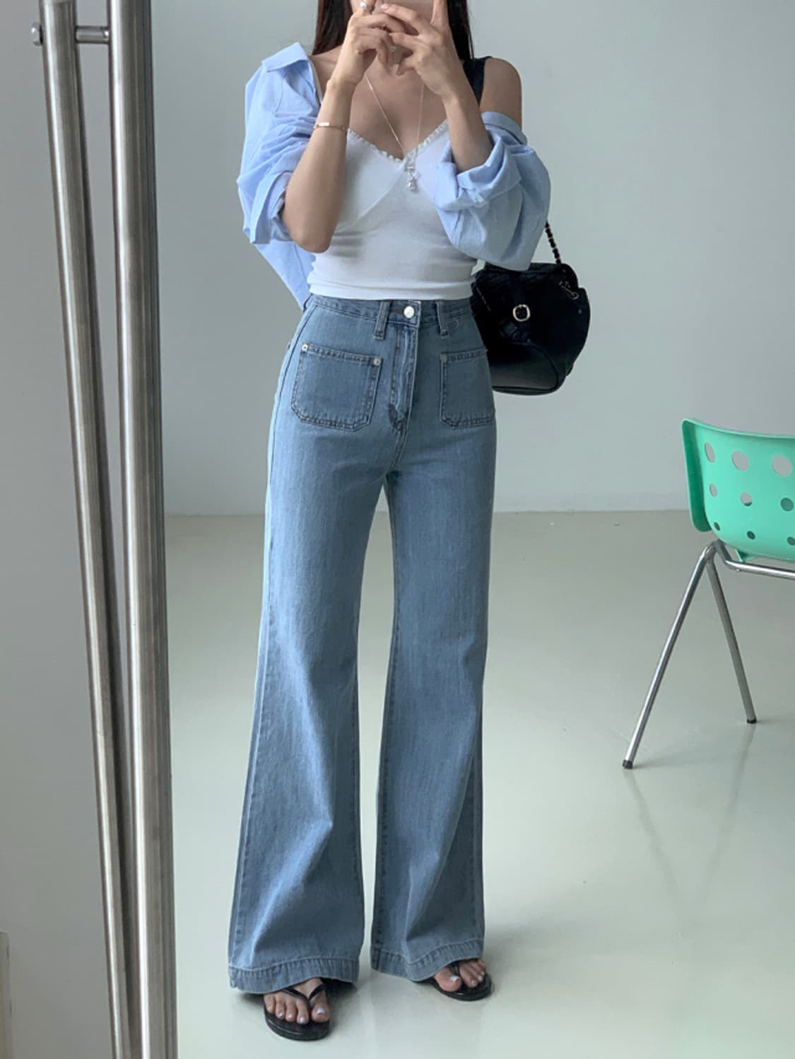 워싱존예 라이트블루 와이드 데님 팬츠 새상품 상품이미지1