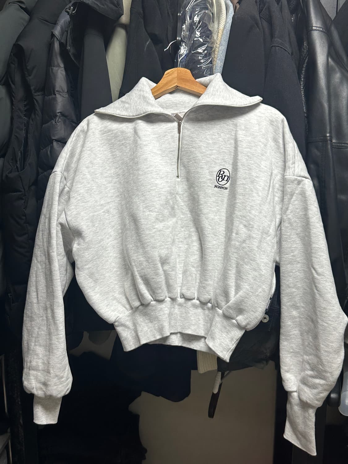 론론 반집업 맨투맨 멜란지 그레이 상품이미지3