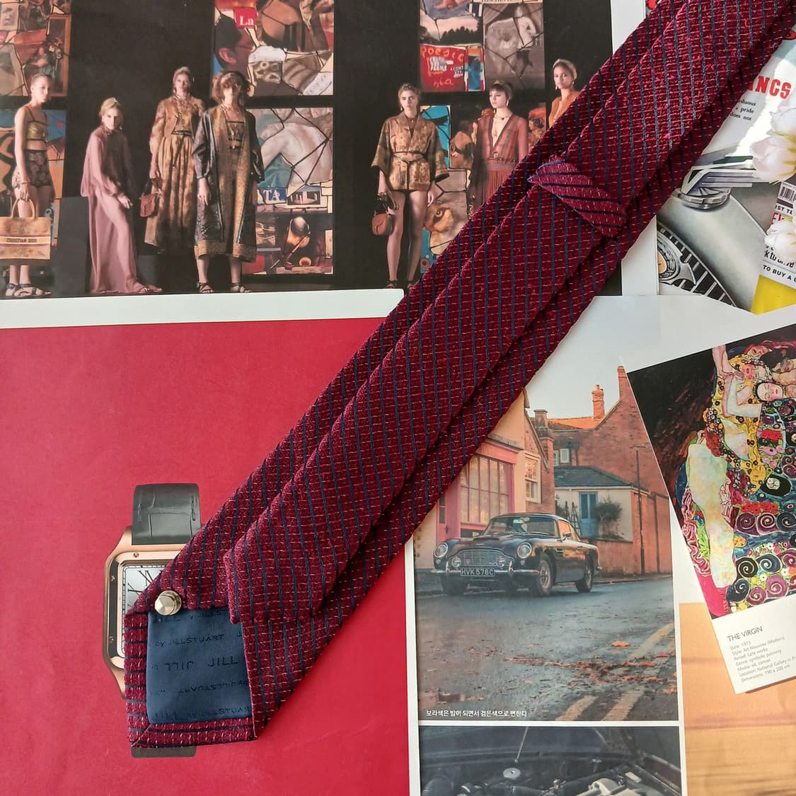 질스튜어트 버건디 스트라이프 텍스처 넥타이 7.3cm A등급 K19188 상품이미지3