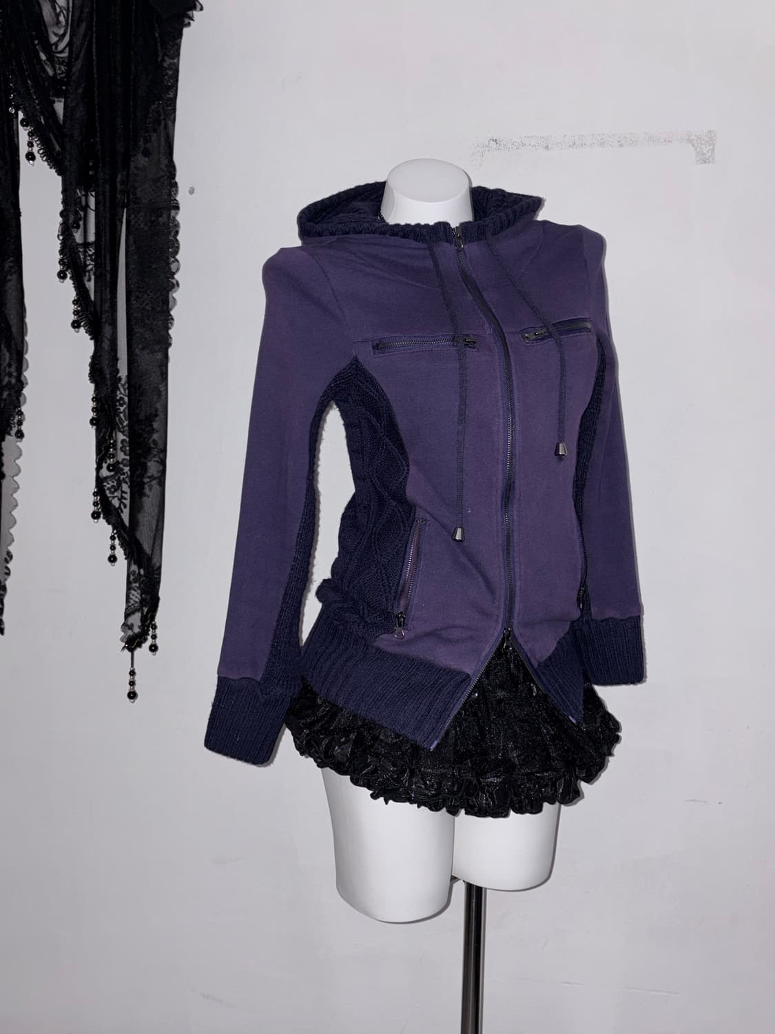 00s 딥퍼플 투웨이 후드 아우터 보라 다크 페어리 y2k 상품이미지4