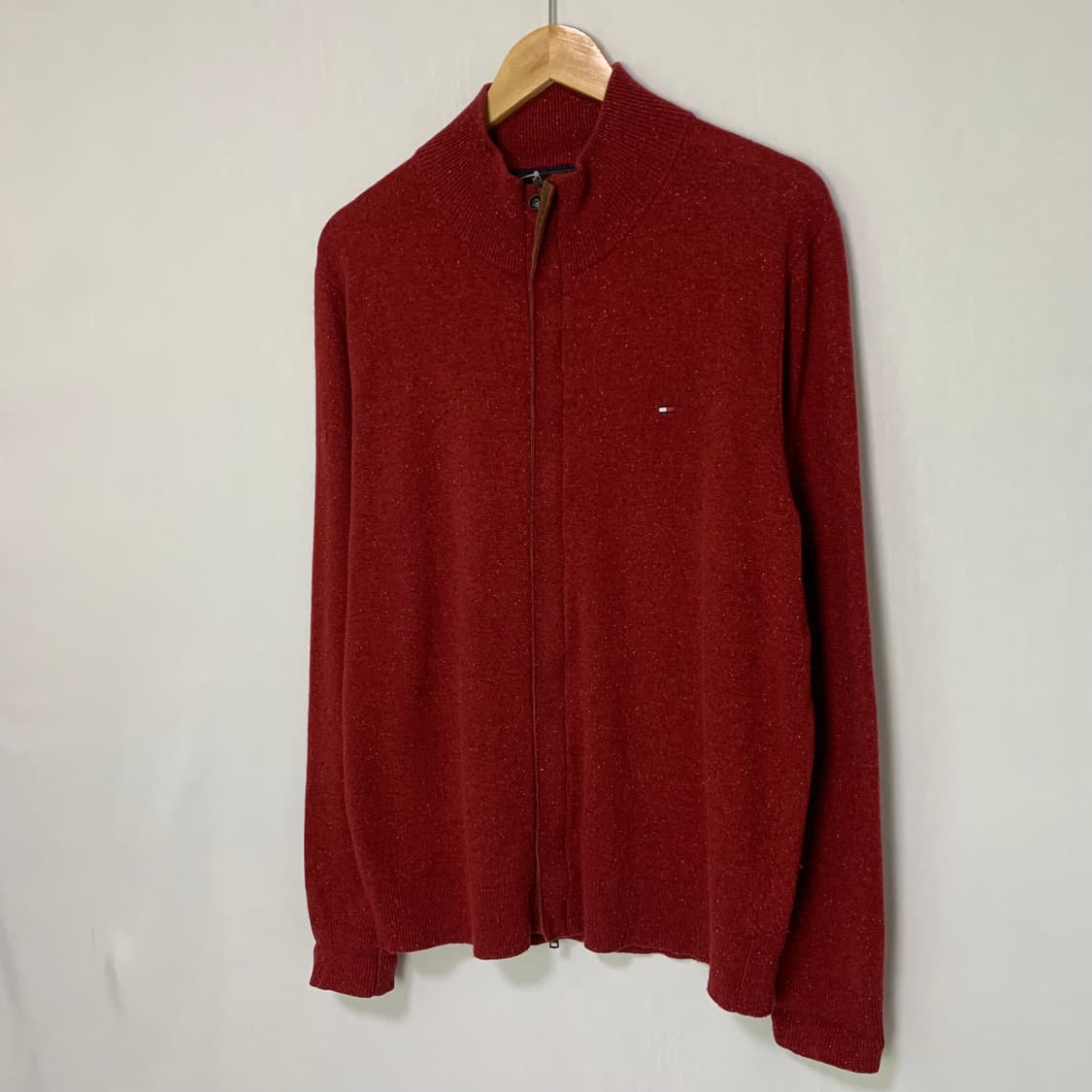 타미힐피거 코듀로이 배색 패치 모크넥 니트 집업 버건디 L 상품이미지2