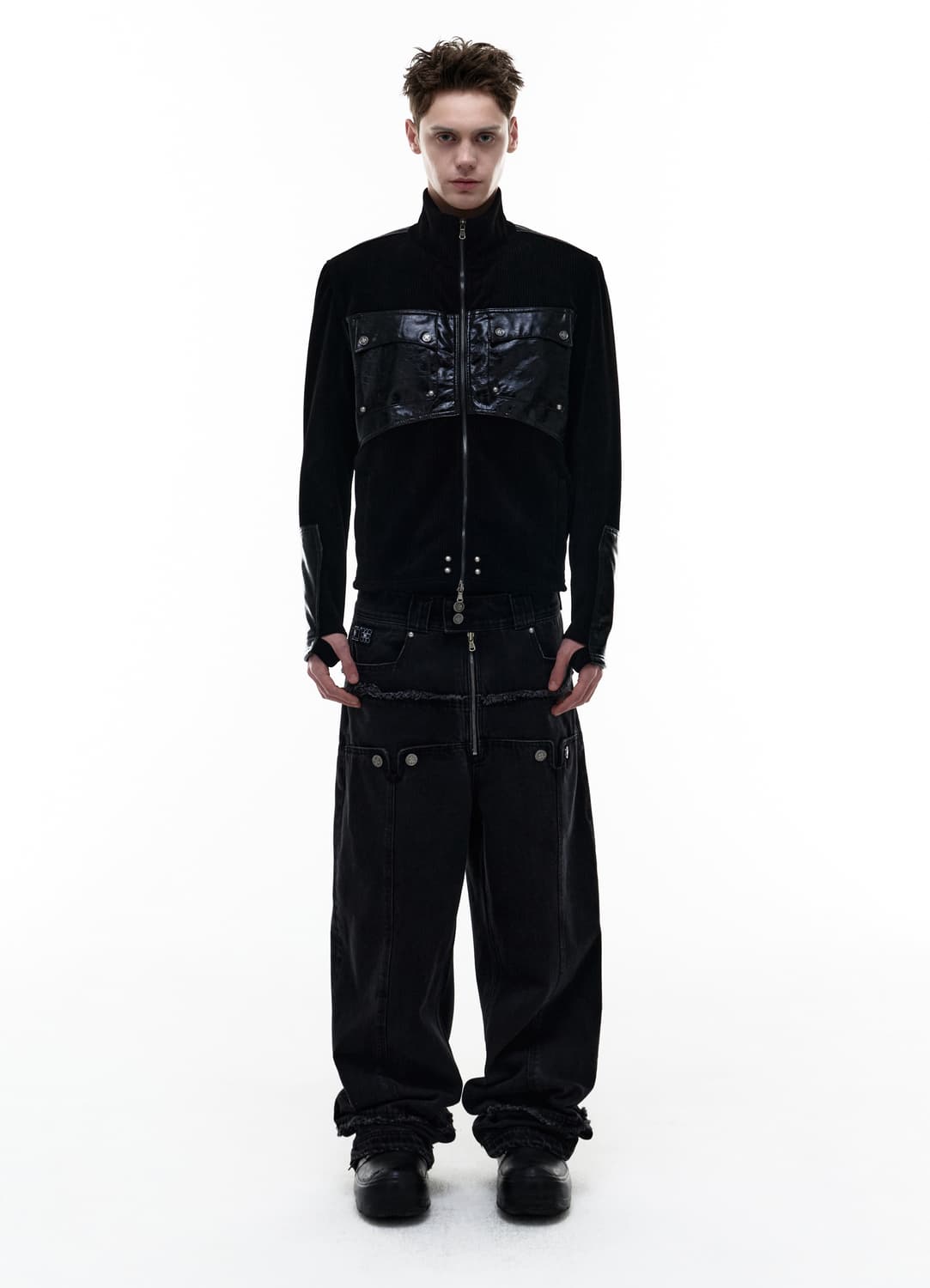 오퍼스0012 레더 패치 니트 집업 상품이미지1