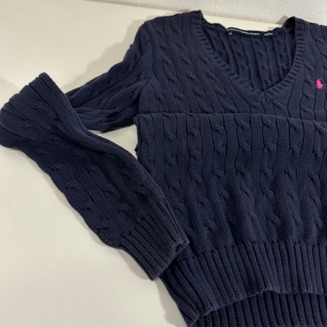 우먼M 폴로 랄프로렌 네이비 브이넥 꽈배기니트 상품이미지3