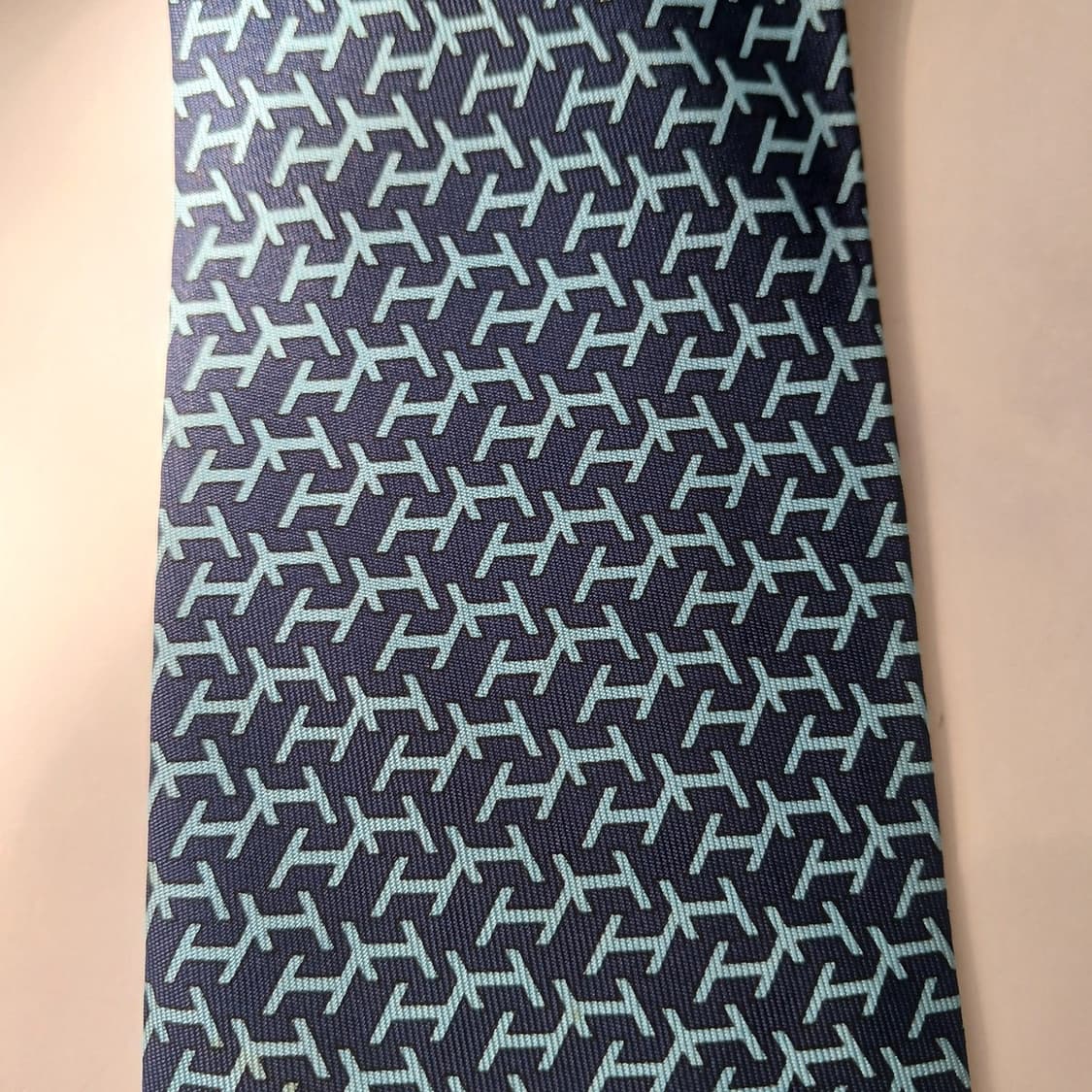 에르메스 실크 블루 H패턴 넥타이 9.4cm B등급 E752 상품이미지2