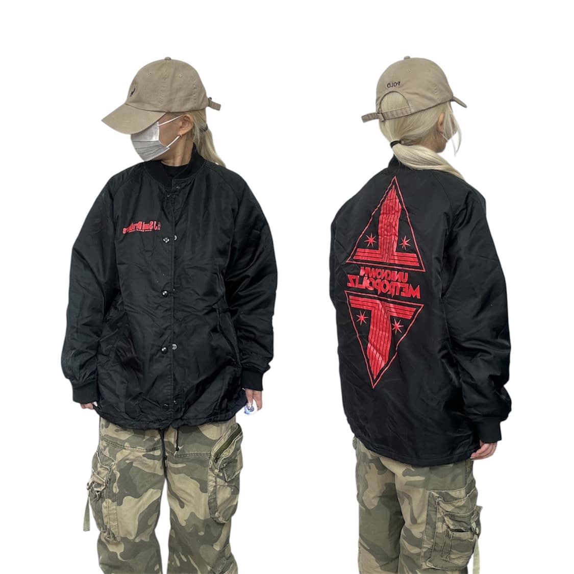 일본 빈티지 블랙 레드 펑크 빅 로고 프린팅 점퍼 바람막이 자켓 M 상품이미지1