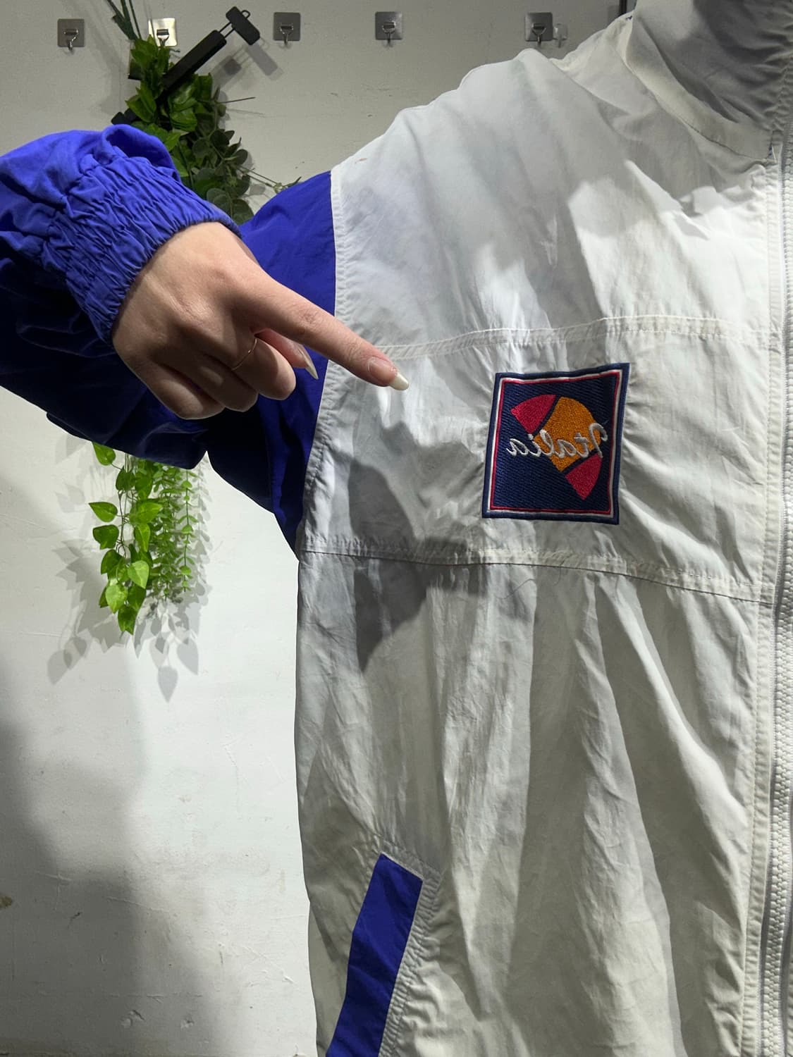 엘레쎄 화이트 블루 오버핏 빈티지 바람막이 자켓 L 상품이미지4