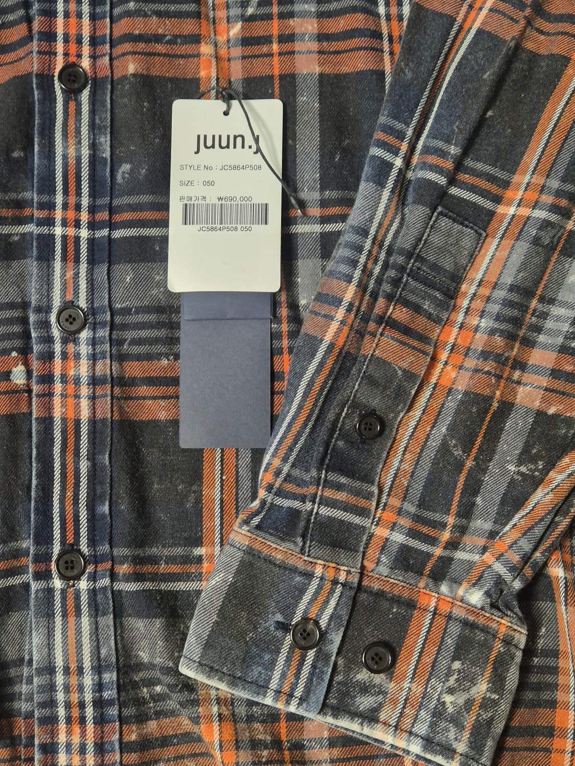 준지 아일랜드 워싱 오렌지 체크 루즈핏 셔츠 상품이미지3