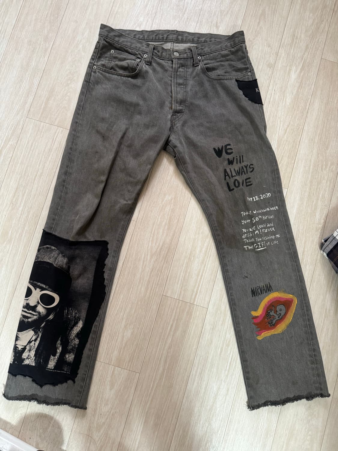 일본 빈티지 패치워크 데님 팬츠 L(42) 상품이미지1