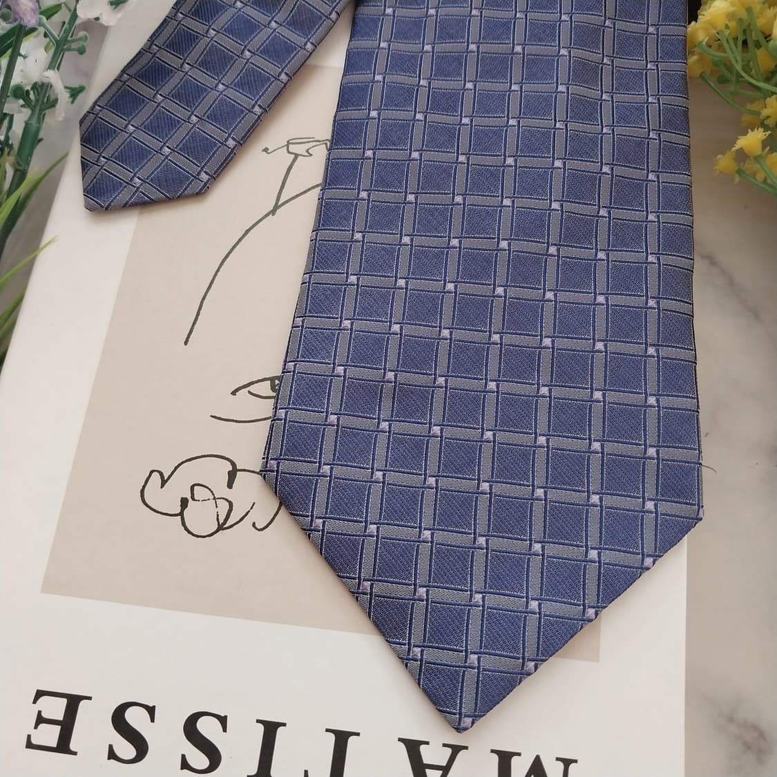 샤를 주르당 실크 퍼플 체크 자카드 넥타이 9.7cm A+등급 K1305 상품이미지4