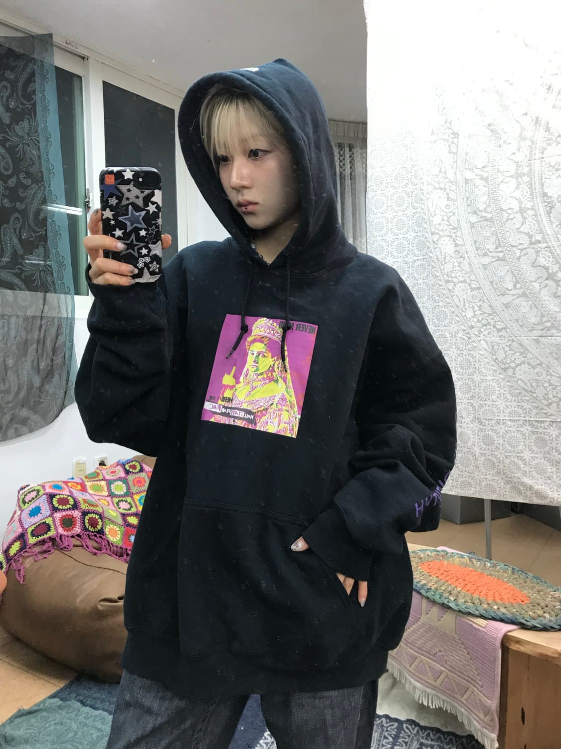 길단 프린팅 기모 후드티  상품이미지2