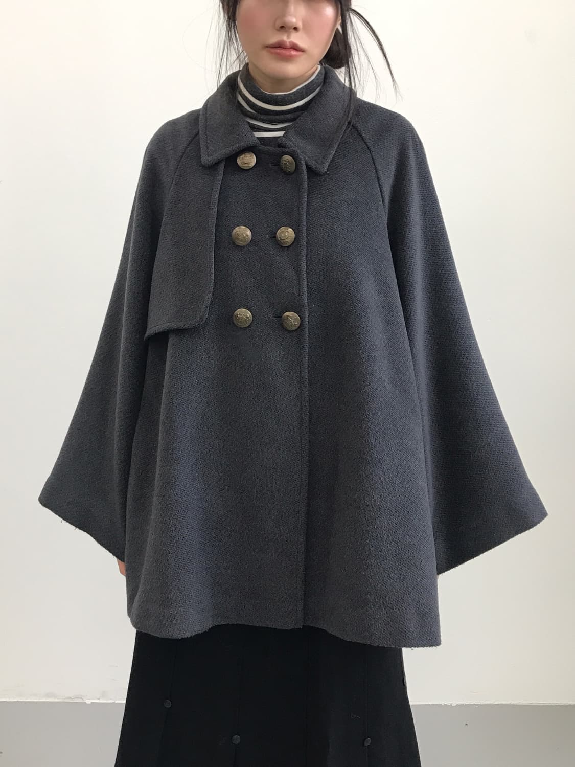 Jpn Dark Grey Double-Breasted Cape Coat 상품이미지2