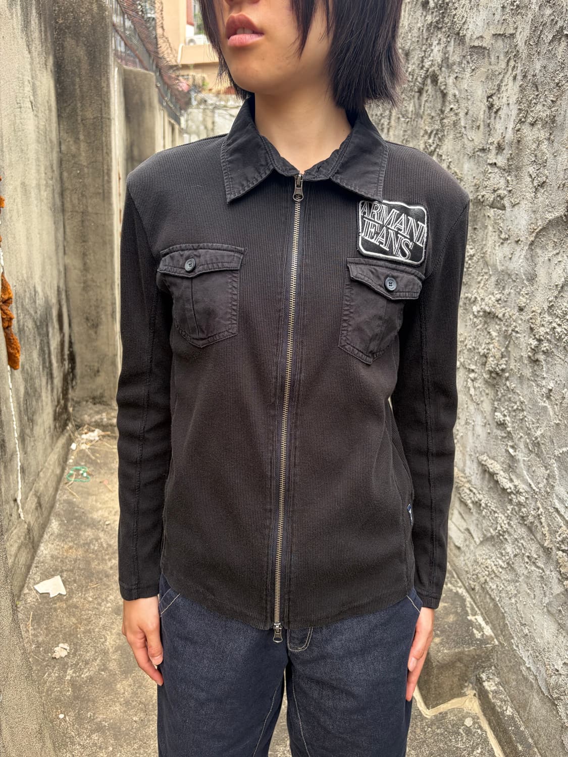 Armani Jeans 빅 로고 패치 골지 투웨이 집업 자켓 M 상품이미지2